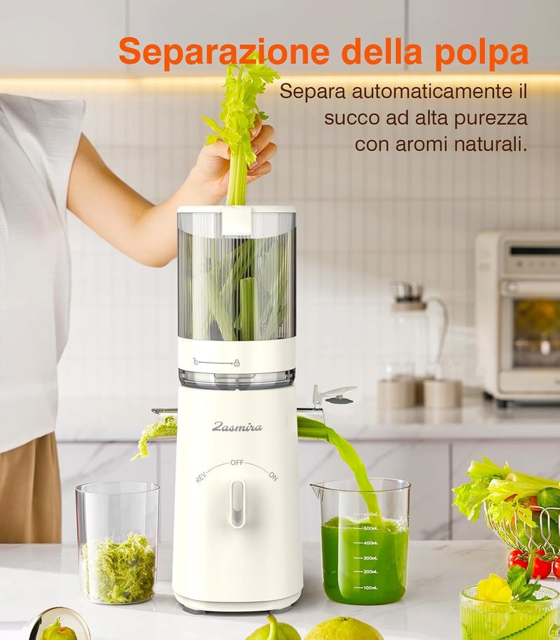 Zasmira Cold Press Juicer, Juicer Machines with Large Feeding Chute, Powerful Slow Juicer with Pulp Seperation, 99.6% Juice Purity, Easy to Clean, White - Image 5